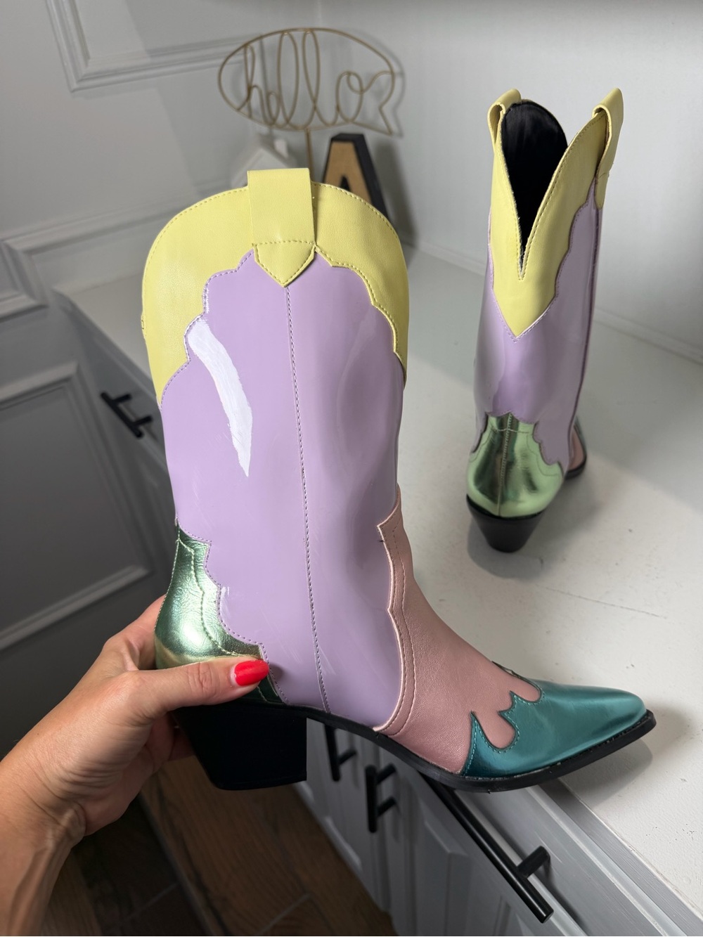 Daisy Street Cowboy Boots Women 6 Pastel Colorblock Western Festival Barbiecore - Picture 6 of 8